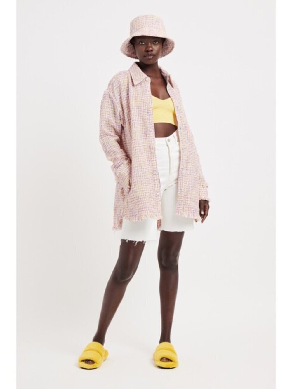 Apparis Misty Pastel Pink Colorful Tweed Shirt Jacket Shacket S